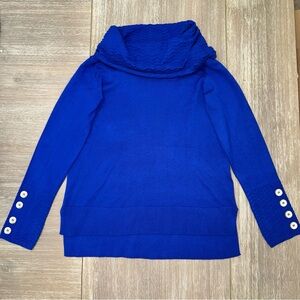 NWT Melissa Paige Blue Chevron-Trimmed Cowl Neck Sweater